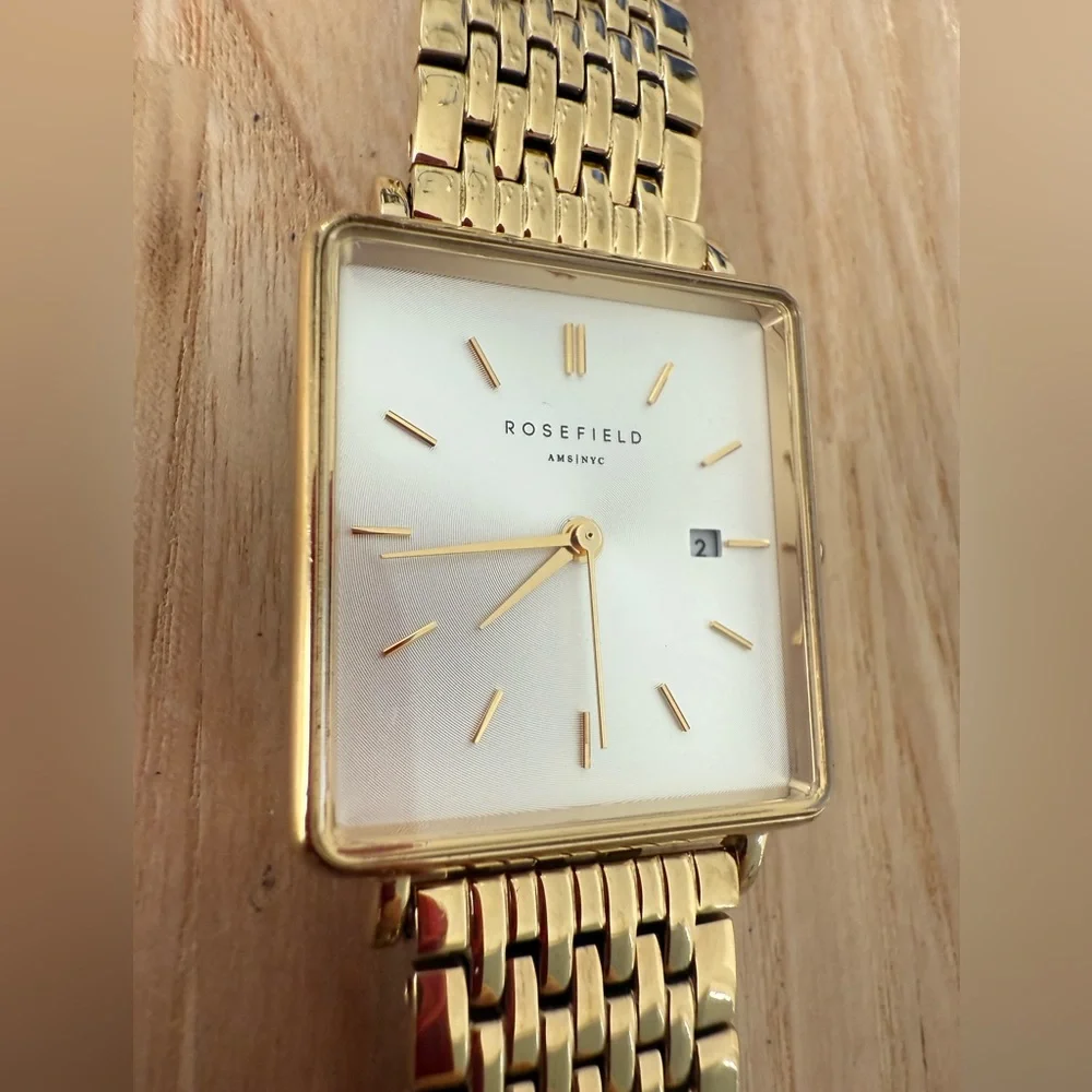 Rosefield ladies rectangular gold tone watch NEW BATTERY - Picture 3 of 11